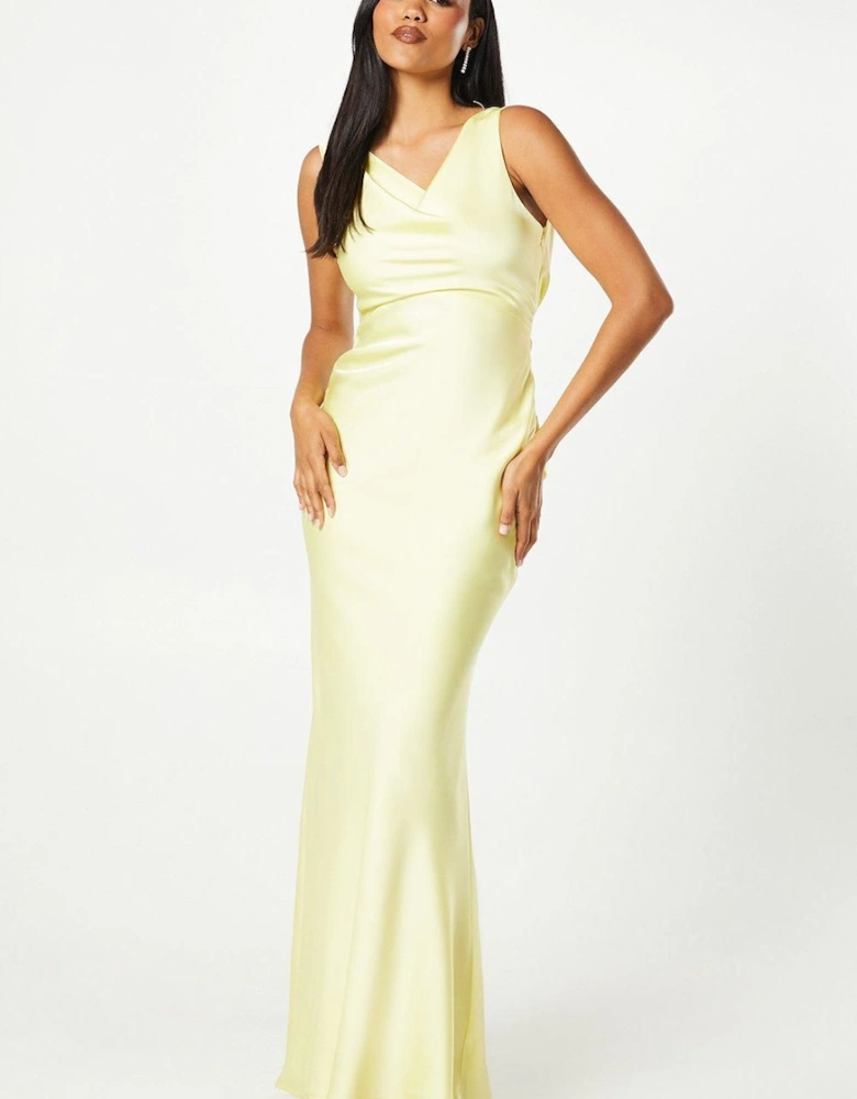 Drape Cross Back Satin Bridesmaids Maxi Dress