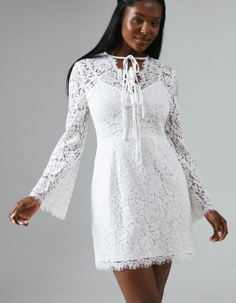 Long Sleeve Lace High Neck Bridal Mini Dress