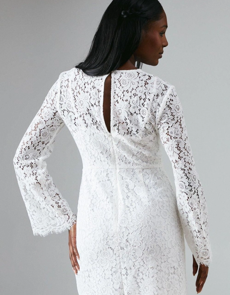 Long Sleeve Lace High Neck Bridal Mini Dress