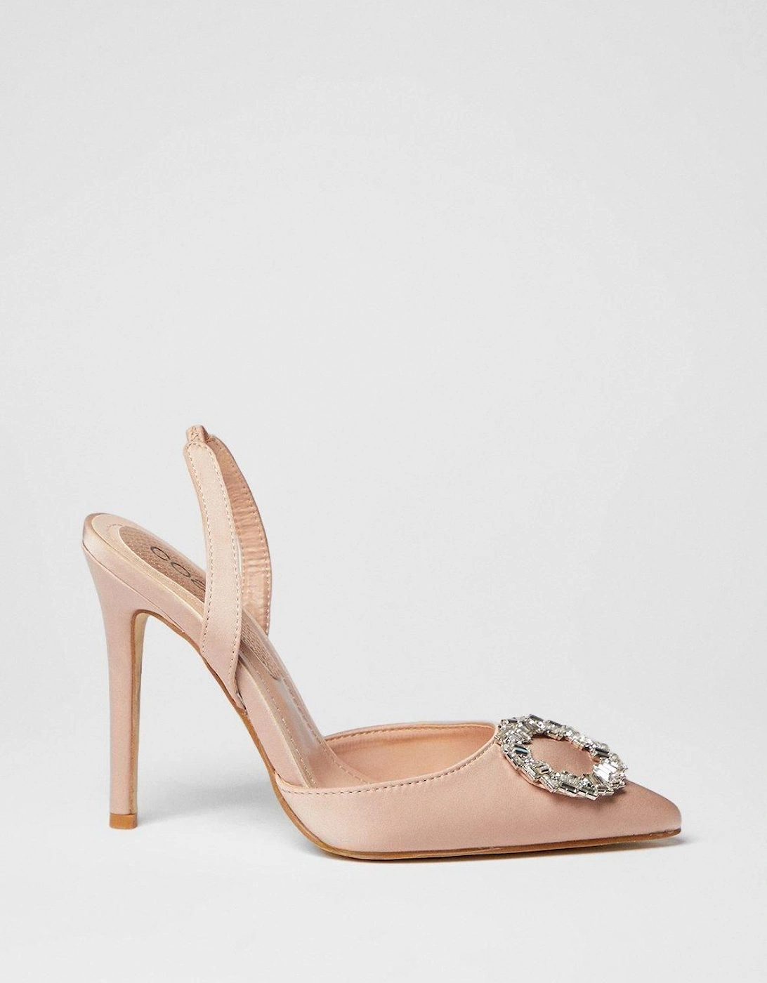 Serenity Satin Brooch Detail High Heel Slingback Court Shoes