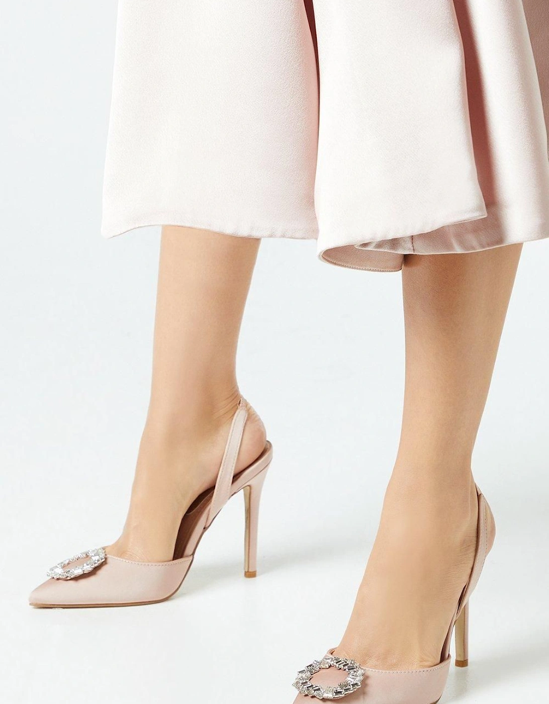 Serenity Satin Brooch Detail High Heel Slingback Court Shoes, 5 of 4