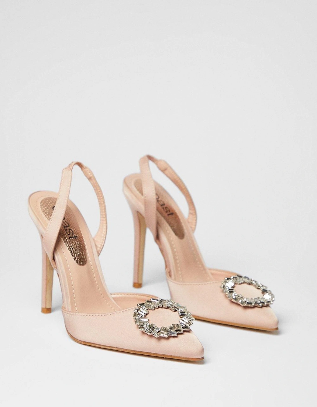 Serenity Satin Brooch Detail High Heel Slingback Court Shoes