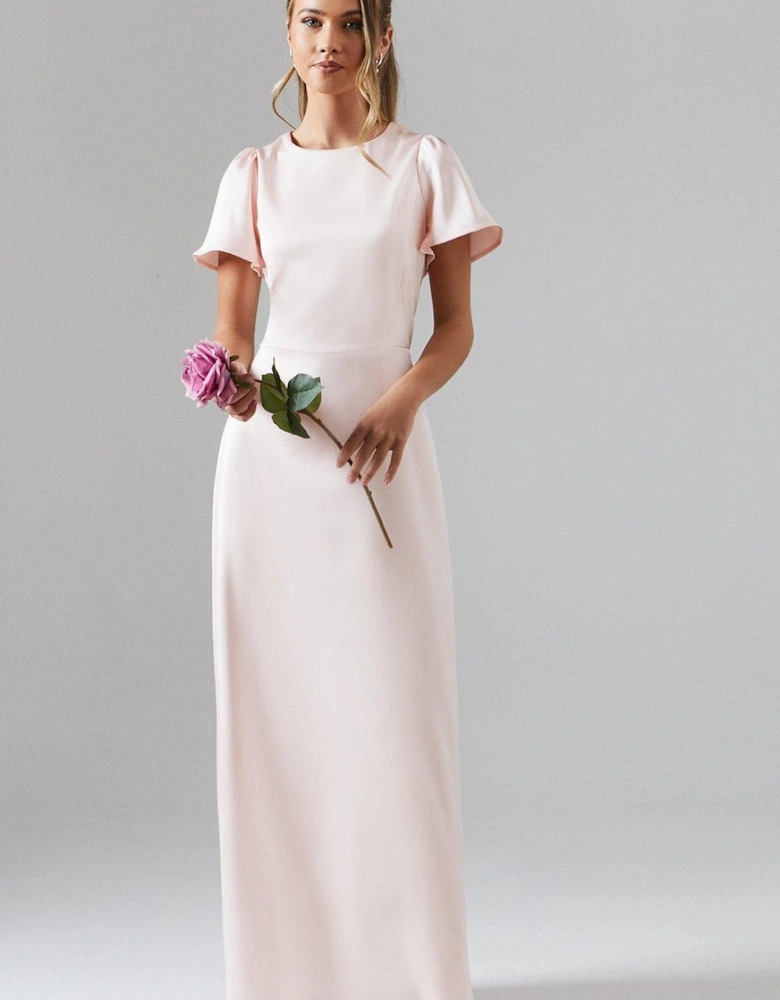 Teen Back Detail Angel Sleeve Bridesmaid Dress