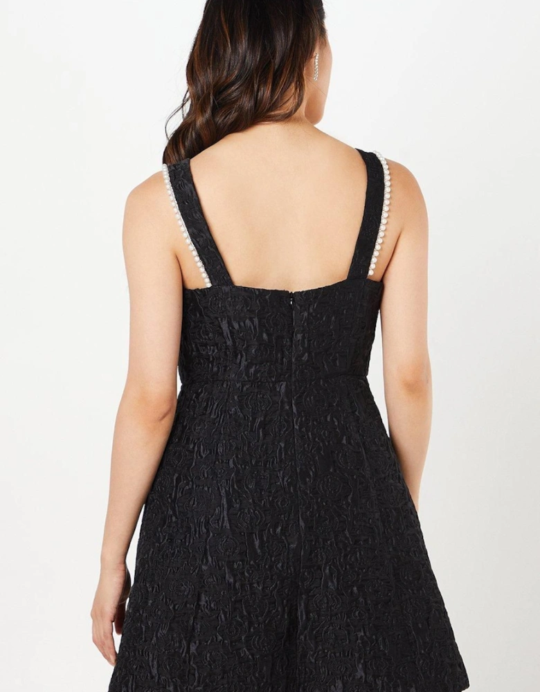 Textured Jacquard Jewel Neck Mini Dress