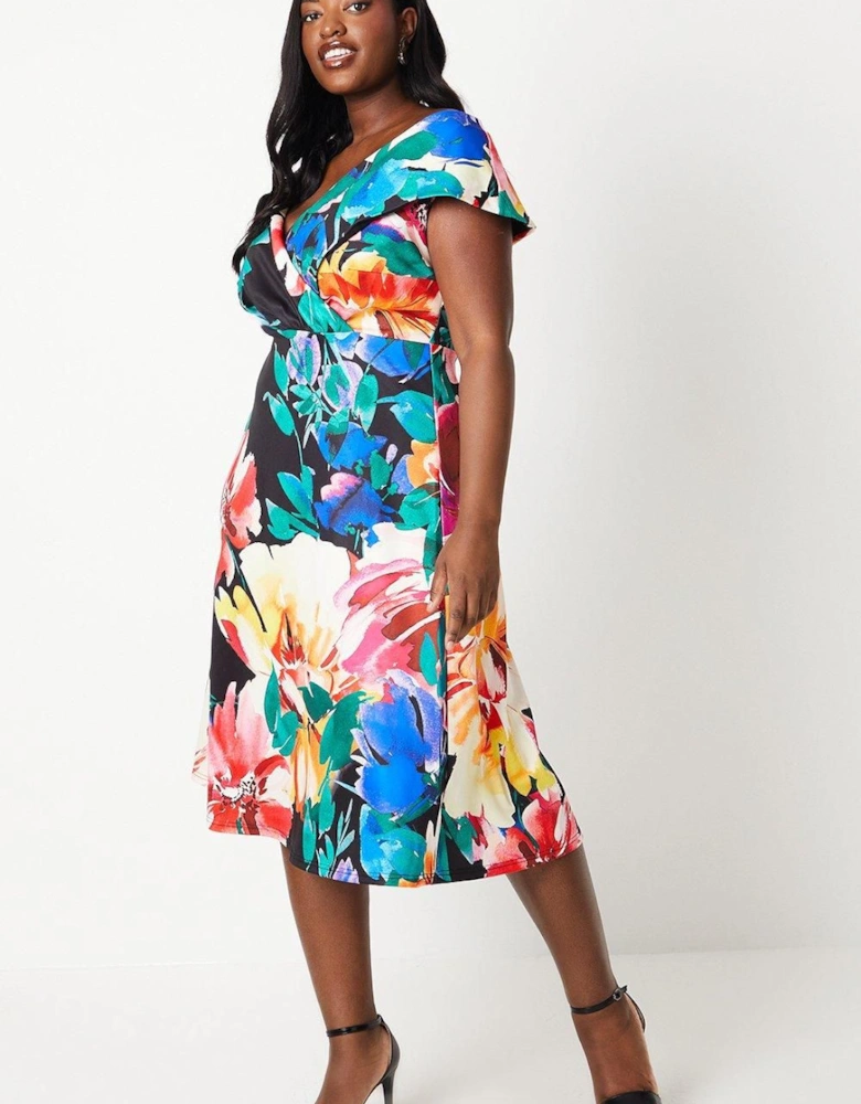 Plus Printed Bardot Midi Dress