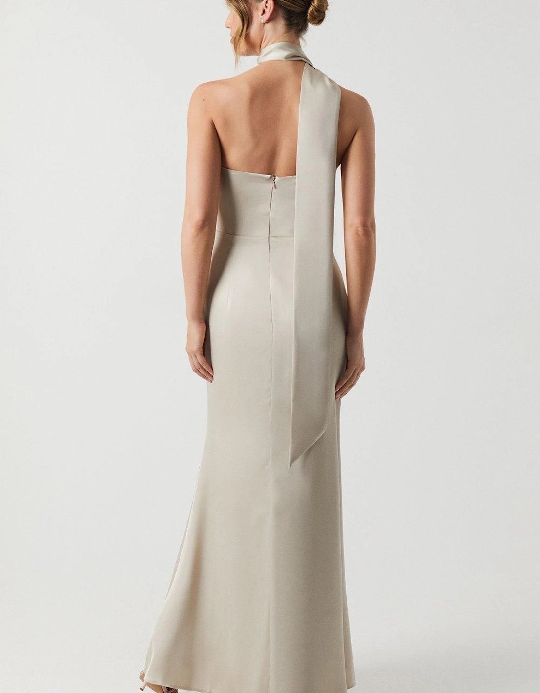 Bandeau Satin Bridesmaid Maxi Dress With Removable Sash