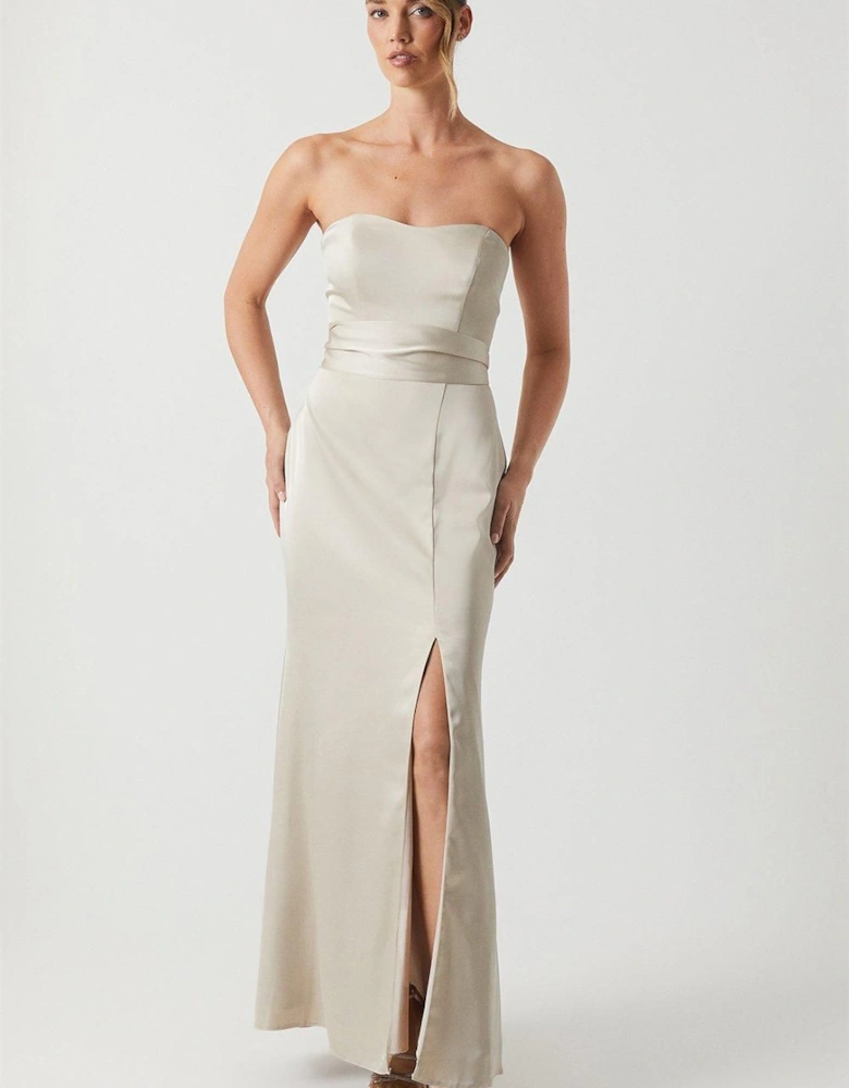 Bandeau Satin Bridesmaid Maxi Dress With Removable Sash