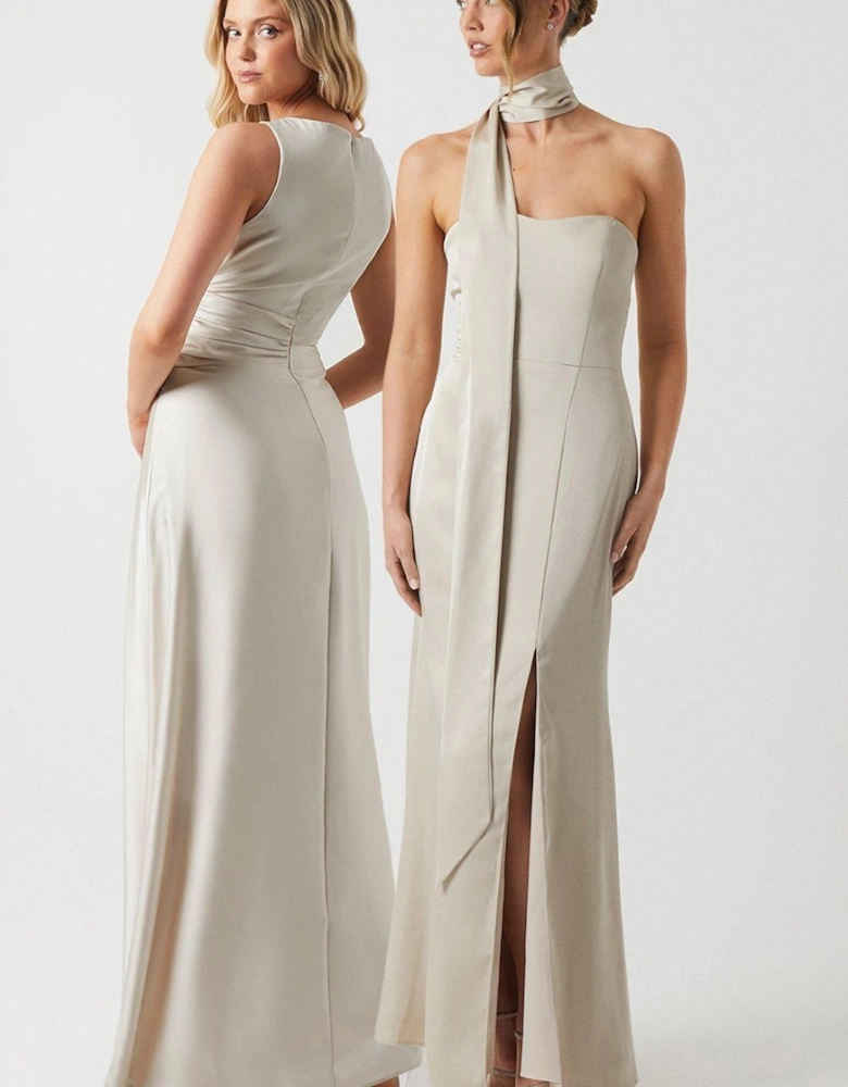 Bandeau Satin Bridesmaid Maxi Dress With Removable Sash