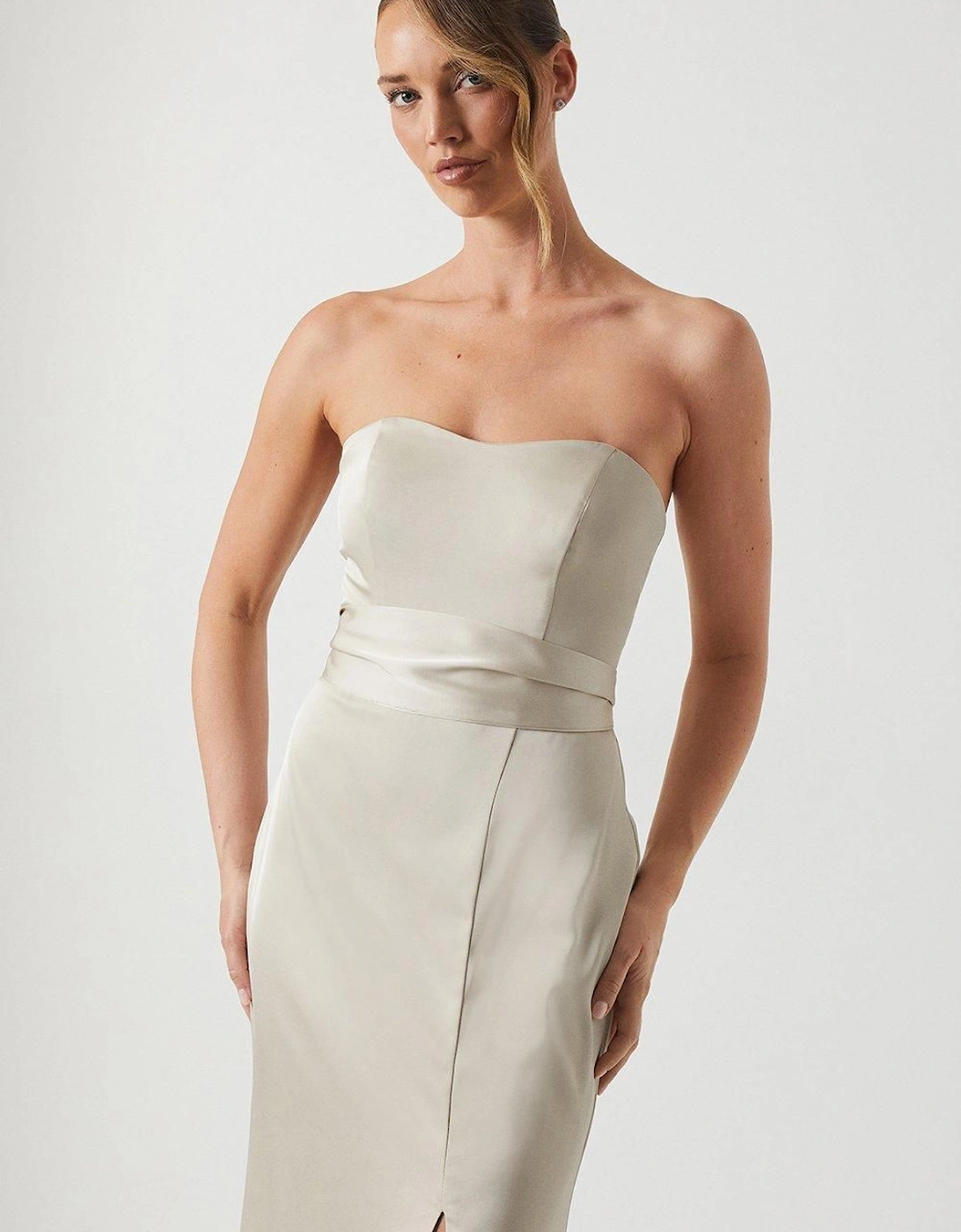 Bandeau Satin Bridesmaid Maxi Dress With Removable Sash