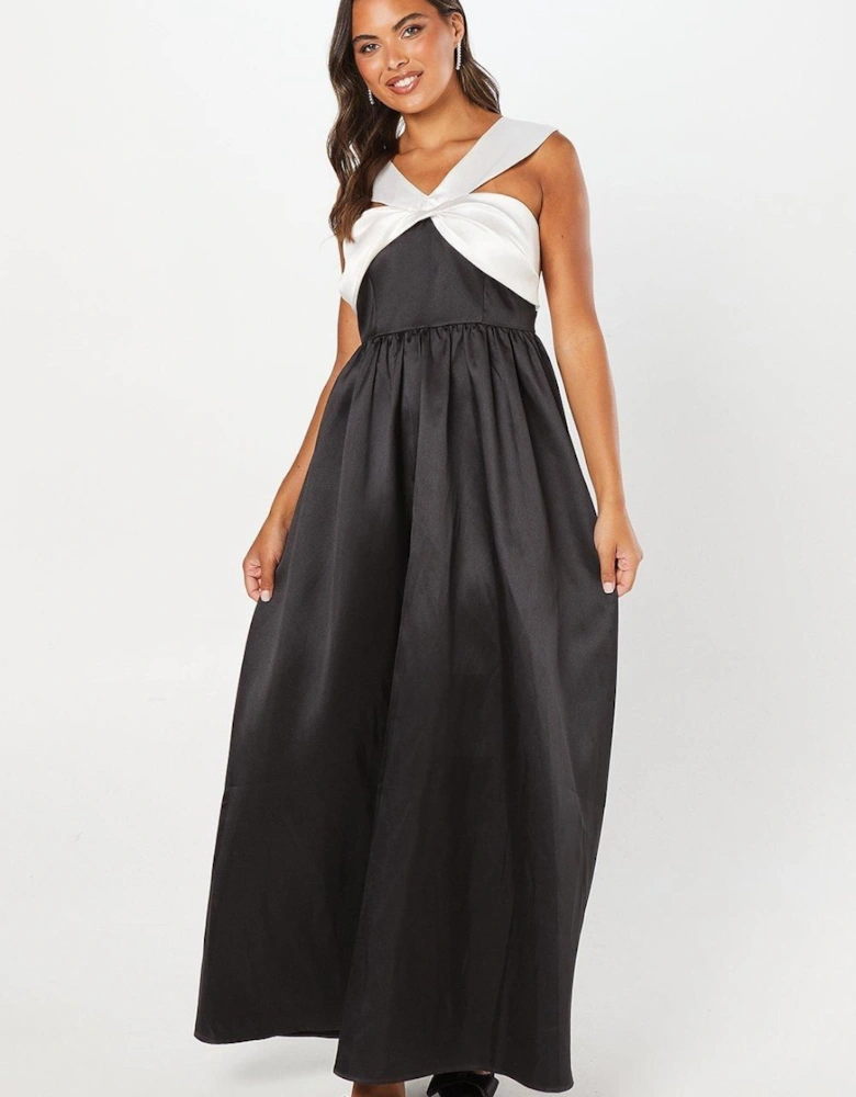 Twist Halterneck Full Skirted Twill Maxi Dress