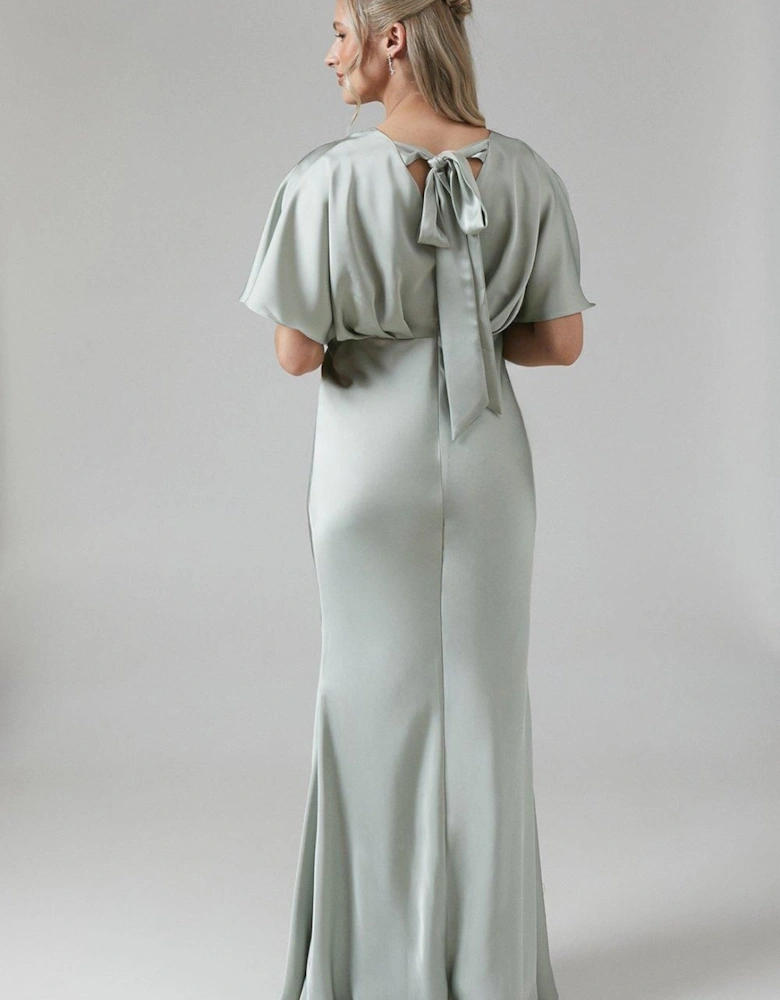 Maternity Batwing Sleeve Satin Fishtail Bridesmaid Dress