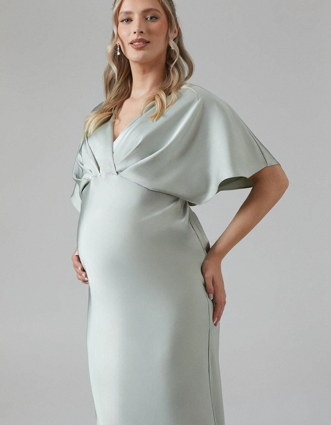 Maternity Batwing Sleeve Satin Fishtail Bridesmaid Dress