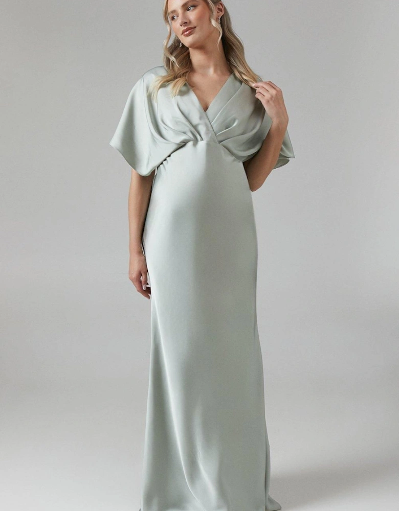 Maternity Batwing Sleeve Satin Fishtail Bridesmaid Dress