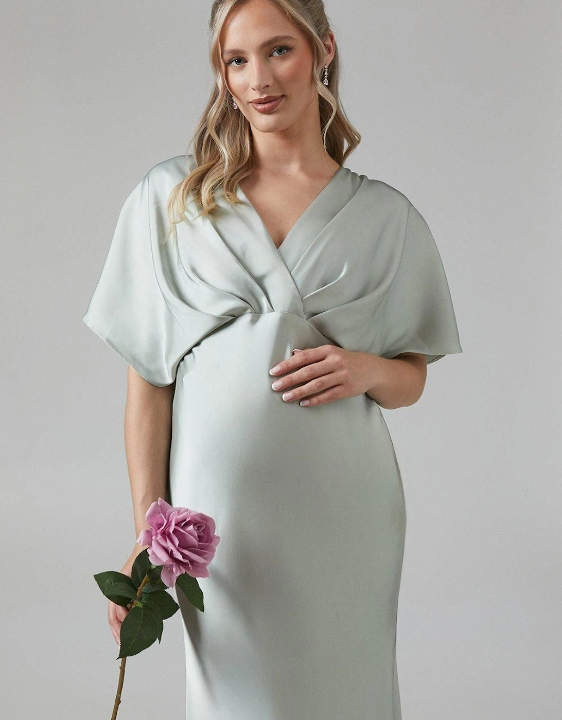 Maternity Batwing Sleeve Satin Fishtail Bridesmaid Dress