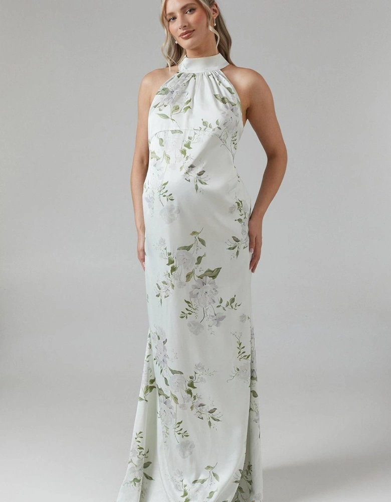 Maternity Dahlia Printed Halterneck Bridesmaid Maxi Dress