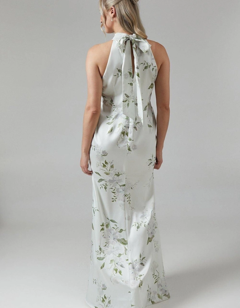 Maternity Dahlia Printed Halterneck Bridesmaid Maxi Dress