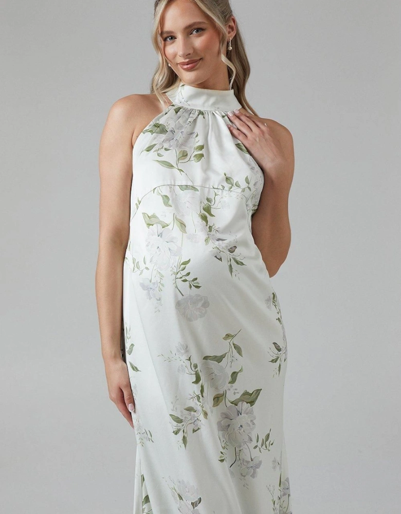 Maternity Dahlia Printed Halterneck Bridesmaid Maxi Dress