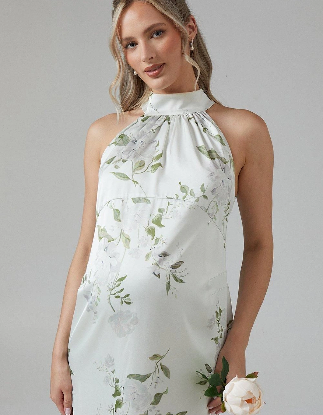 Maternity Dahlia Printed Halterneck Bridesmaid Maxi Dress