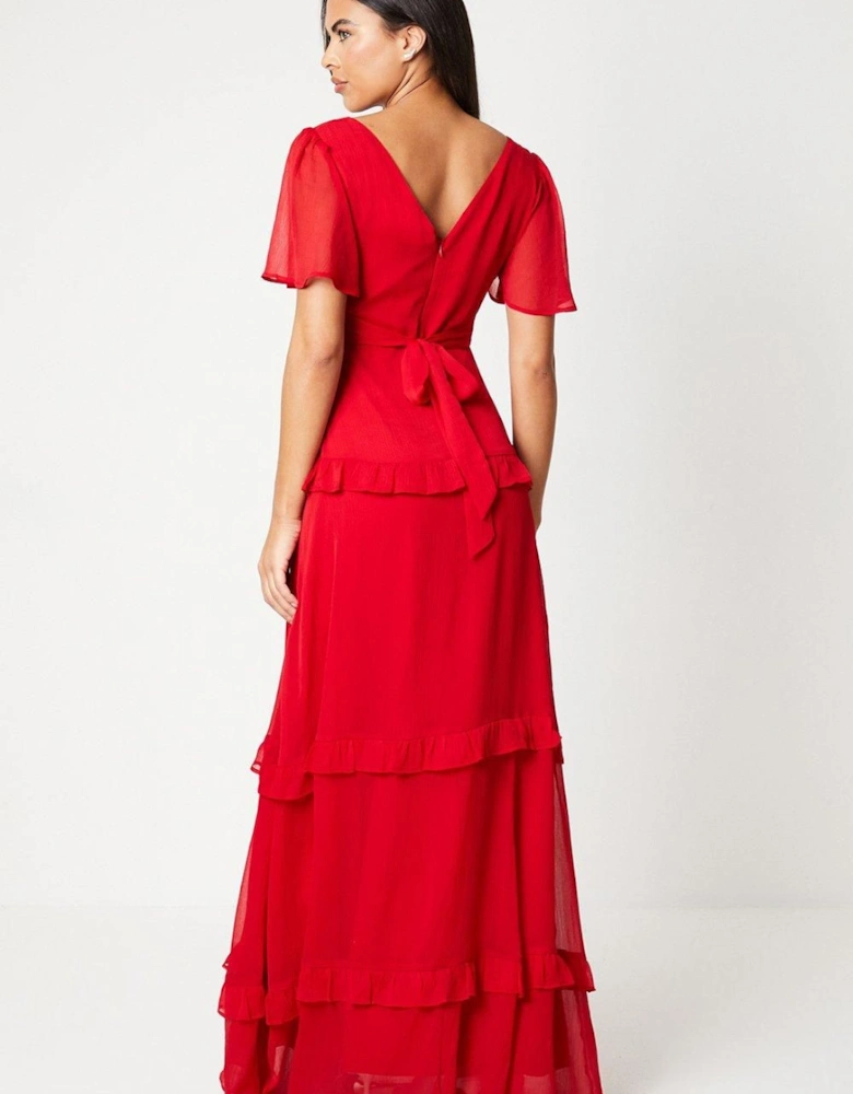 Angel Sleeve Tiered Chiffon Midi Dress