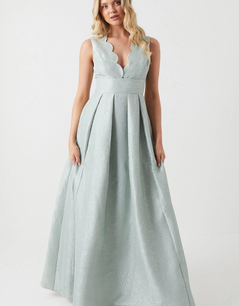 Jacquard Scallop Neck Maxi Bridesmaid Dress