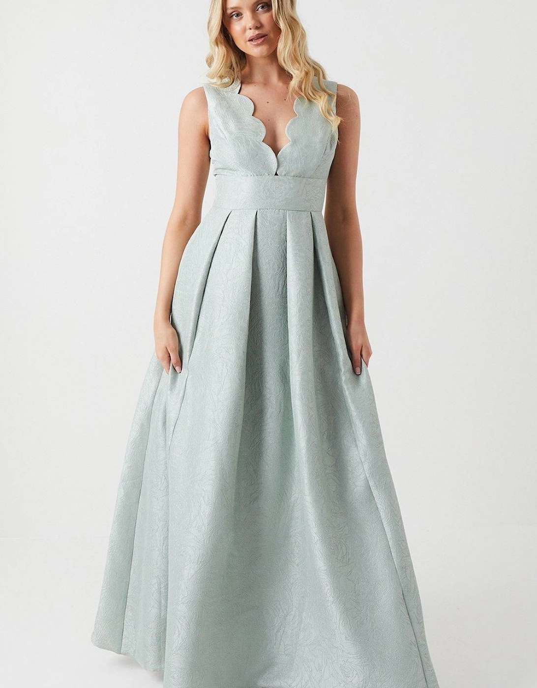 Jacquard Scallop Neck Maxi Bridesmaid Dress, 6 of 5