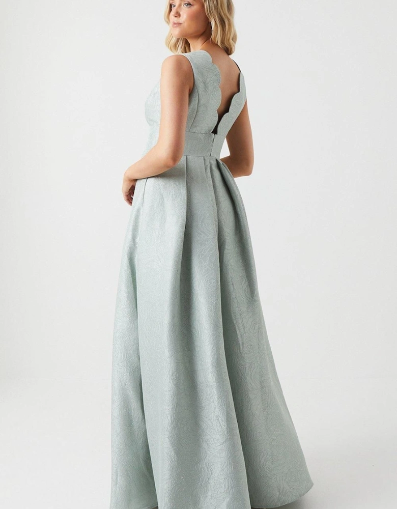 Jacquard Scallop Neck Maxi Bridesmaid Dress