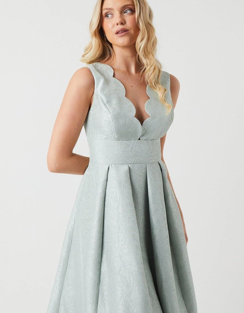 Jacquard Scallop Neck Maxi Bridesmaid Dress