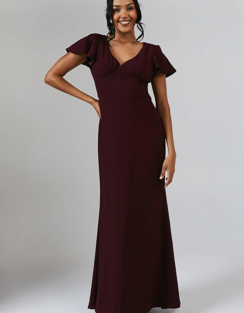 Angel Sleeve Corset Detail Crepe Bridesmaid Maxi Dress