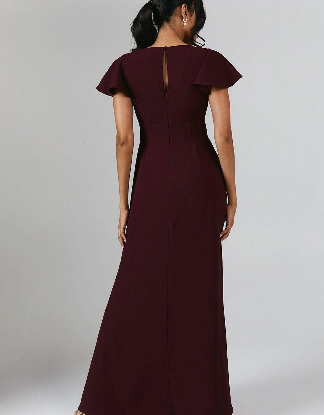 Angel Sleeve Corset Detail Crepe Bridesmaid Maxi Dress