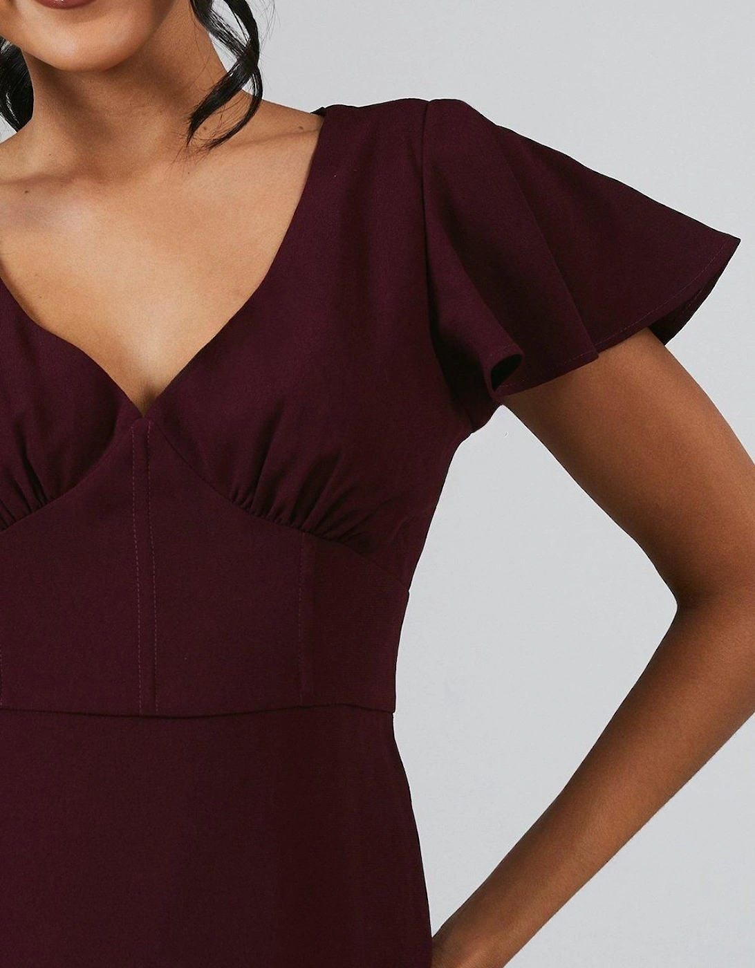 Angel Sleeve Corset Detail Crepe Bridesmaid Maxi Dress