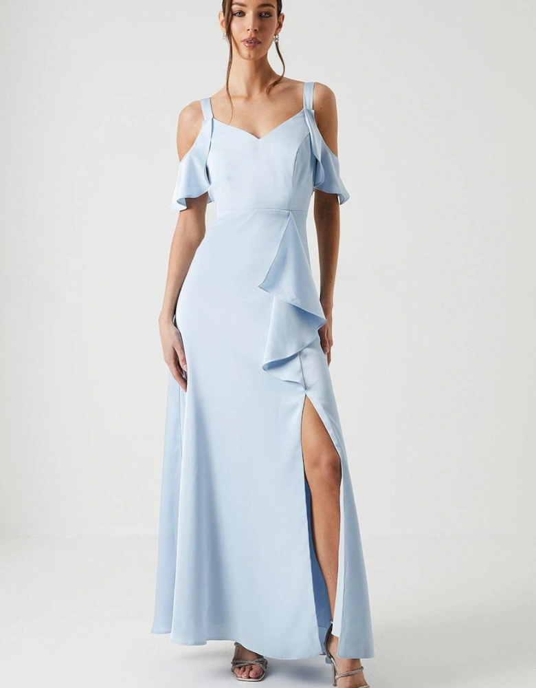 Cold Shoulder Satin Bridesmaid Dress