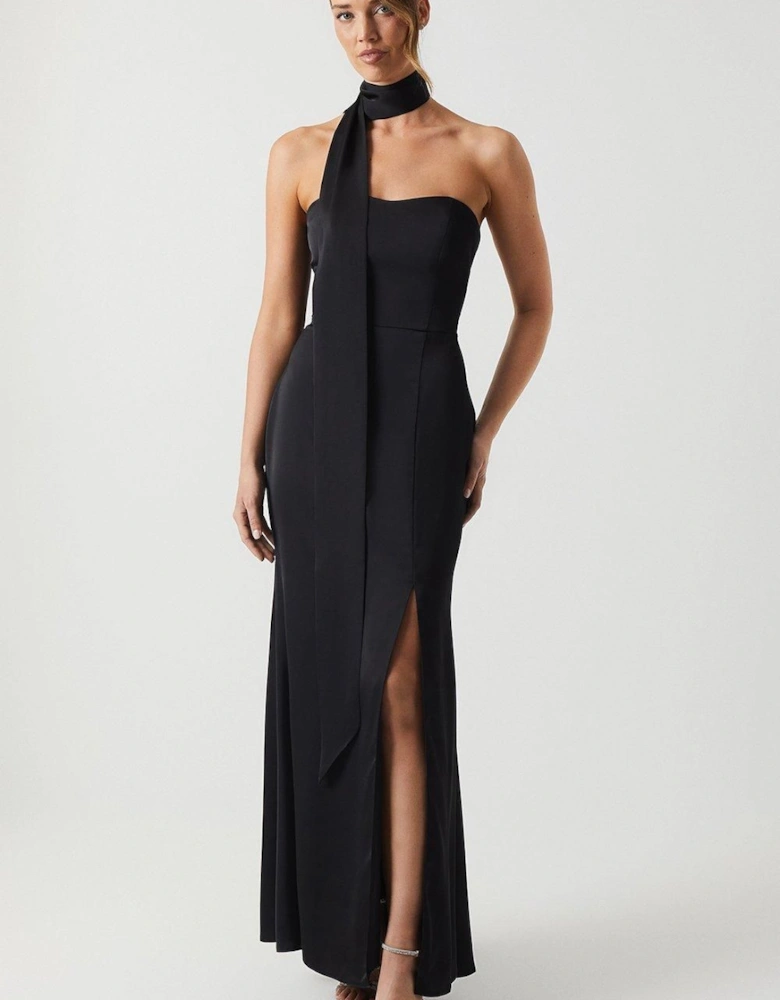 Bandeau Satin Bridesmaid Maxi Dress With Removable Sash