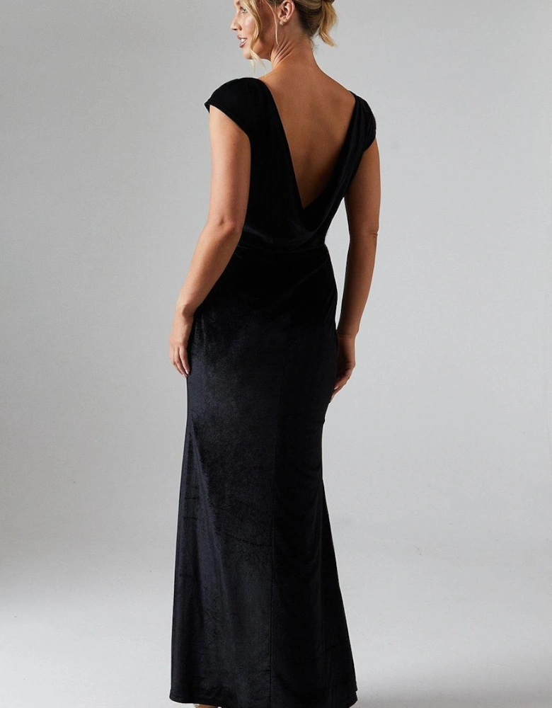 Cap Sleeve Cowl Back Velvet Bridesmaid Dress