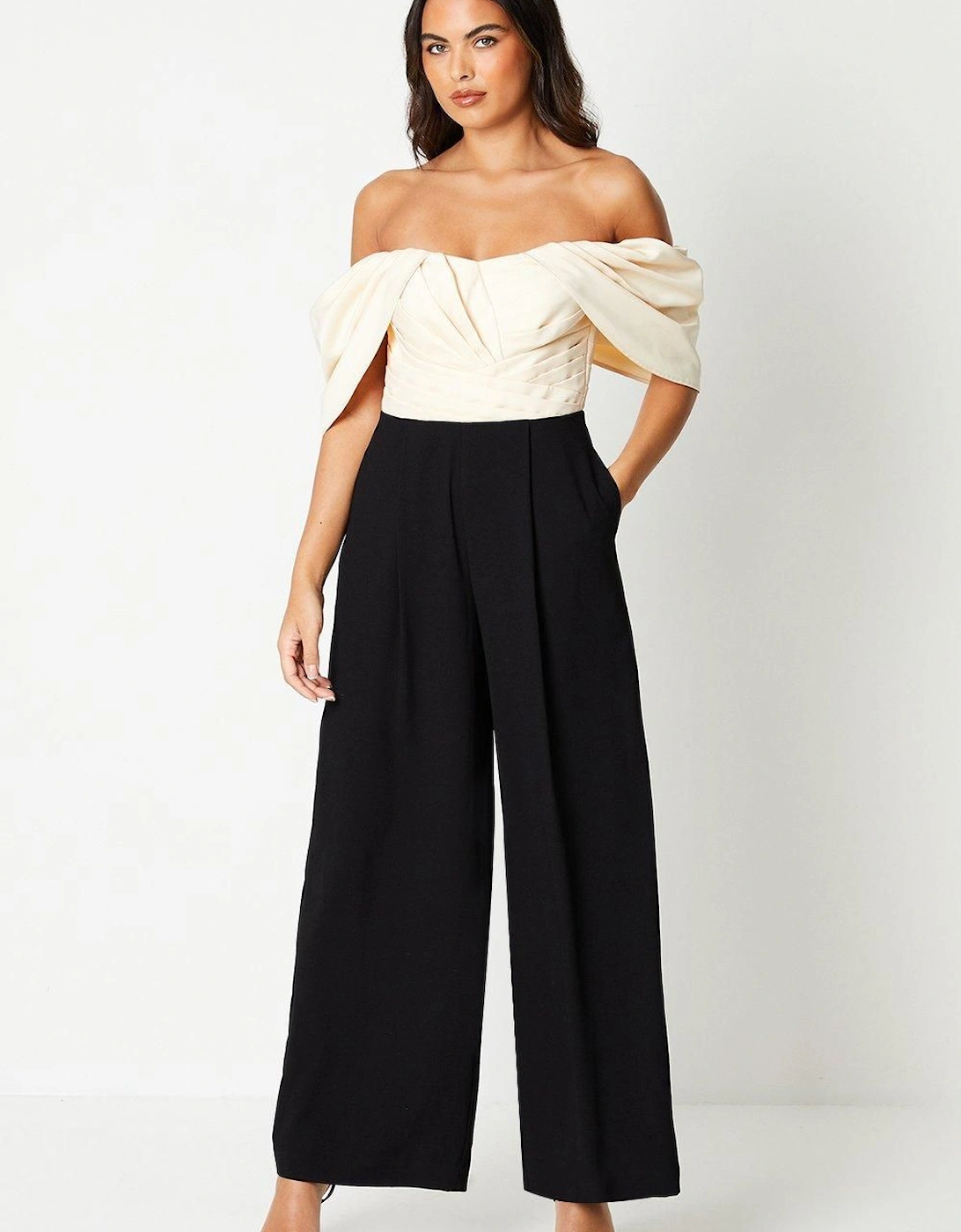 Bardot Jumpsuit With Pleated Bodice