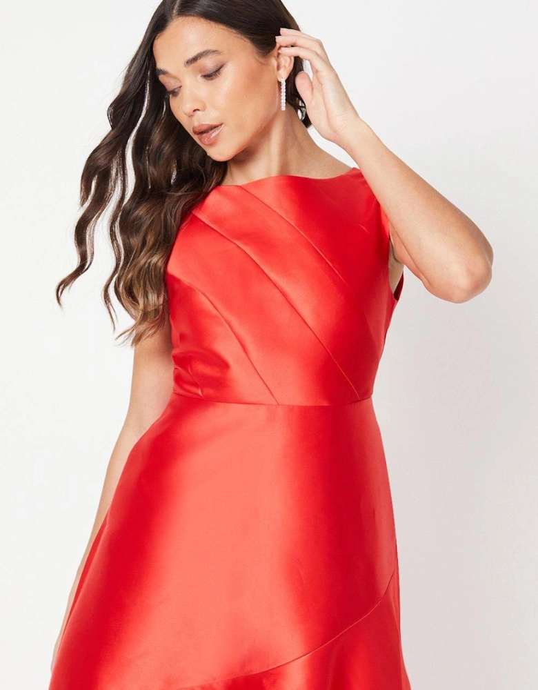 Petite Pleat Detail Bodice High-low Twill Midi Dress