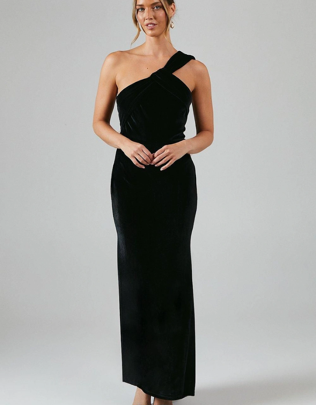 One Shoulder Twist Detail Velvet Maxi Bridesmaid Dress, 6 of 5