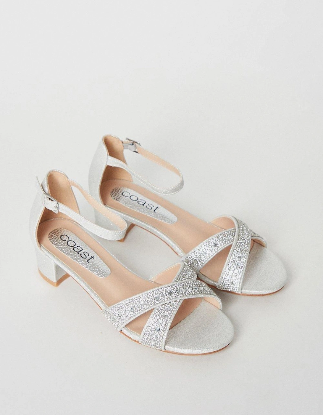 Flower Girl Elsa Diamante Cross Strap Low Heeled Sandals