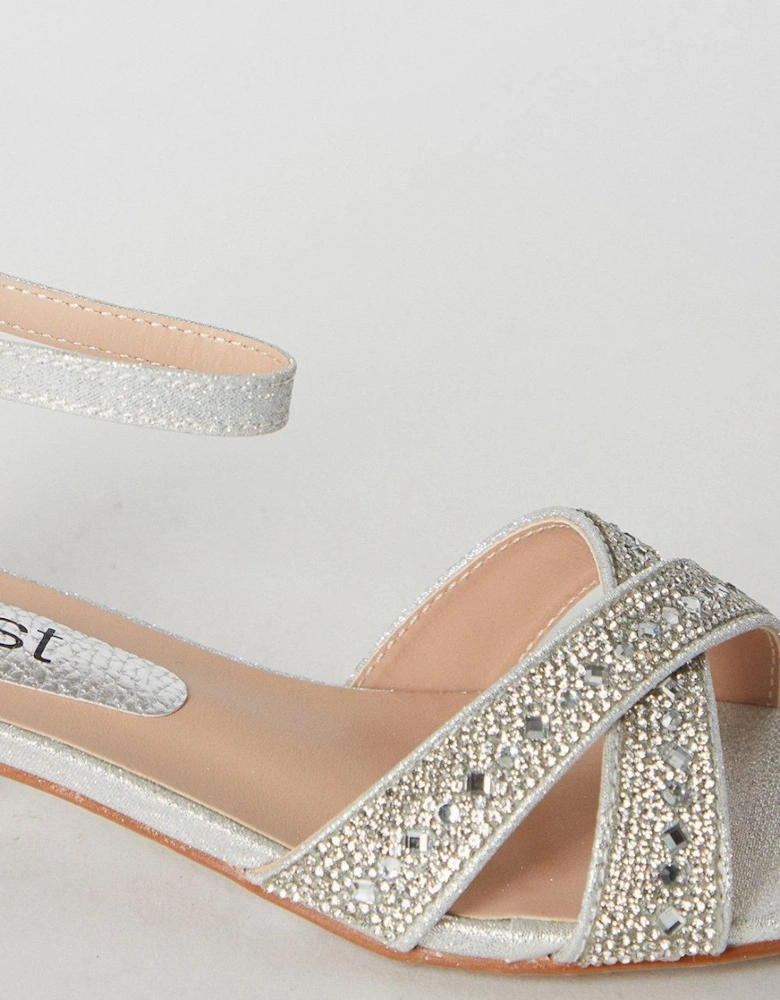 Flower Girl Elsa Diamante Cross Strap Low Heeled Sandals