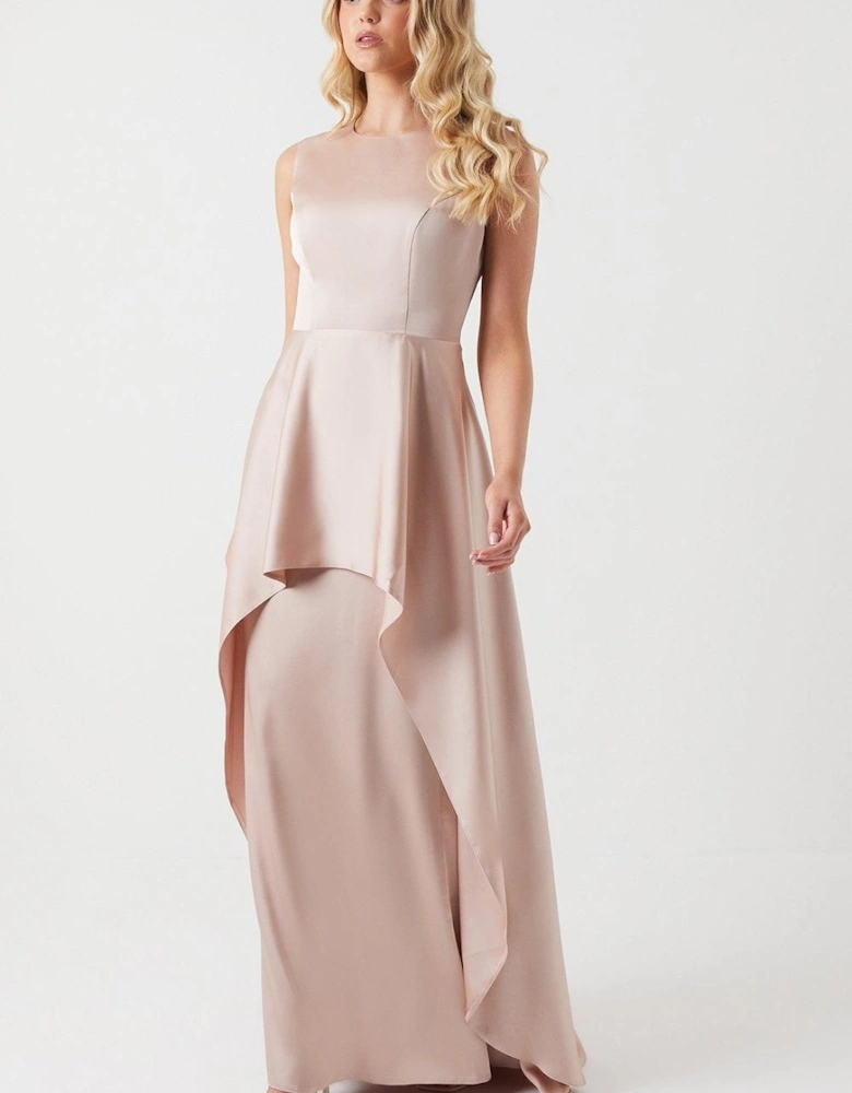 One Shoulder Tie Neck Satin Bridesmaid Dress