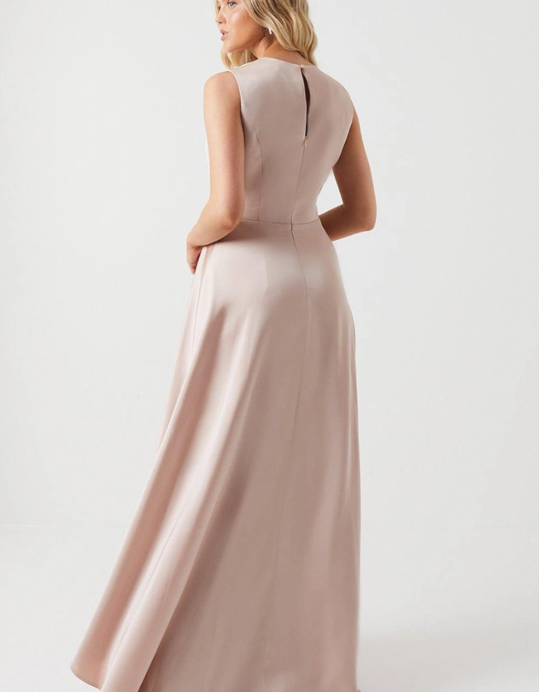 One Shoulder Tie Neck Satin Bridesmaid Dress