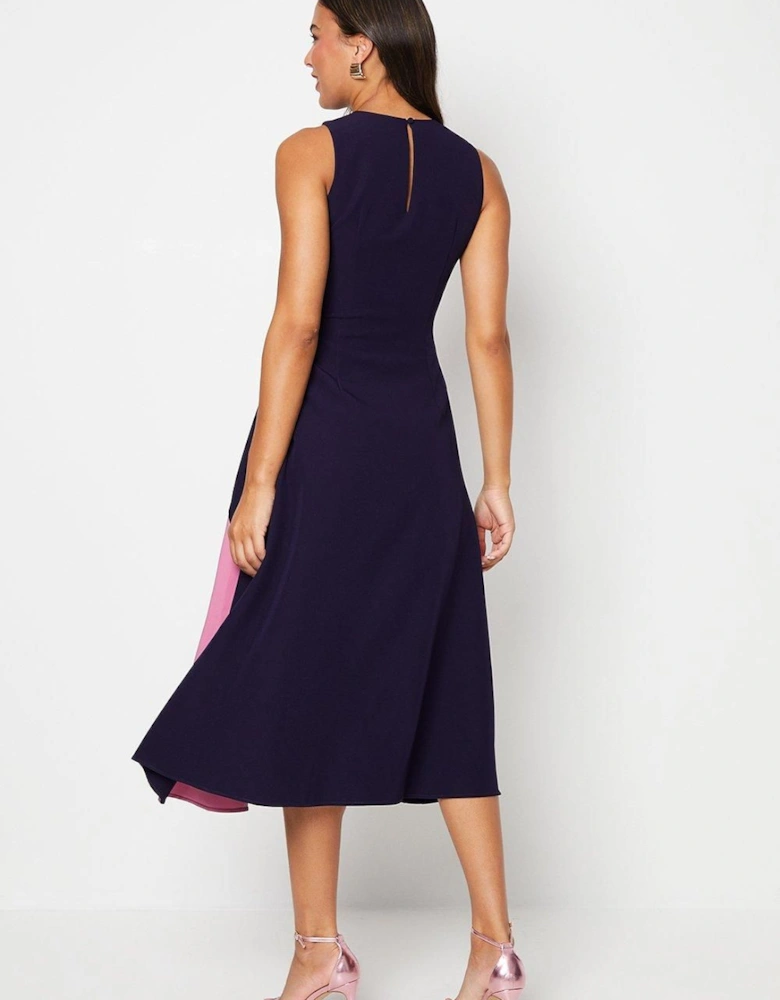 Crepe Colour Block Midi Wedding Guest Dress