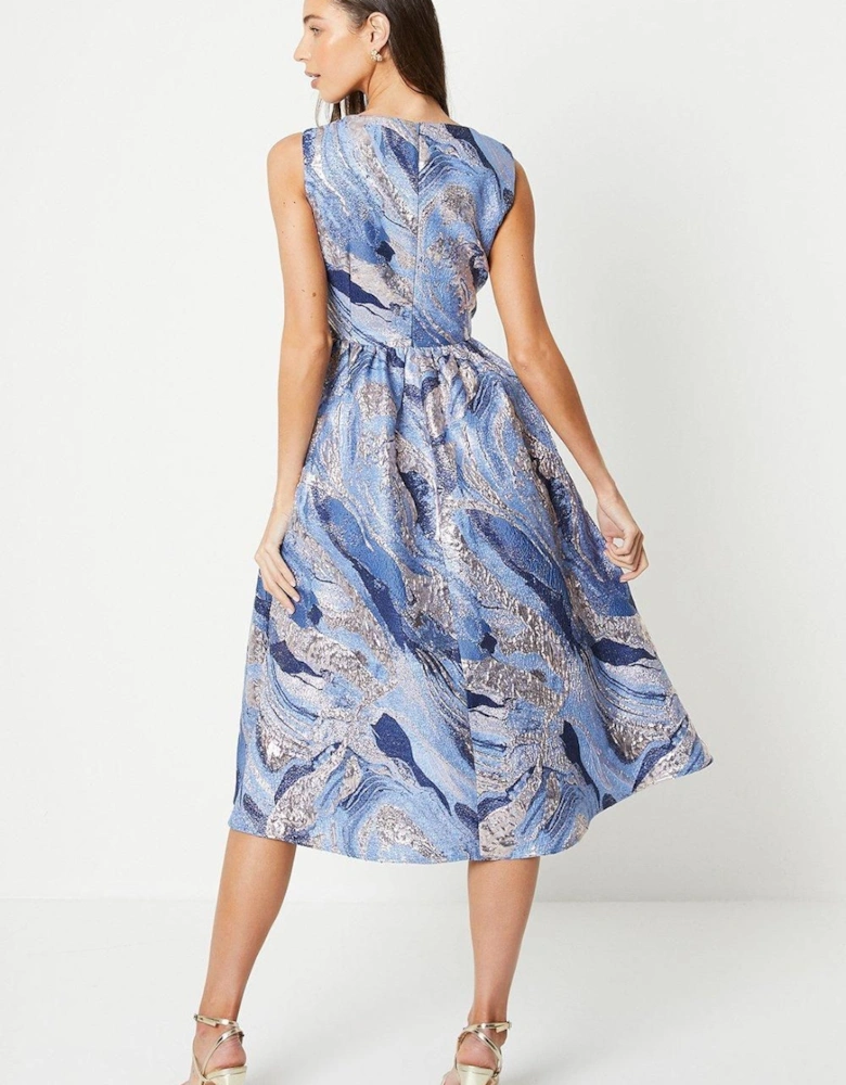 Slash Neck Jacquard Midi Dress