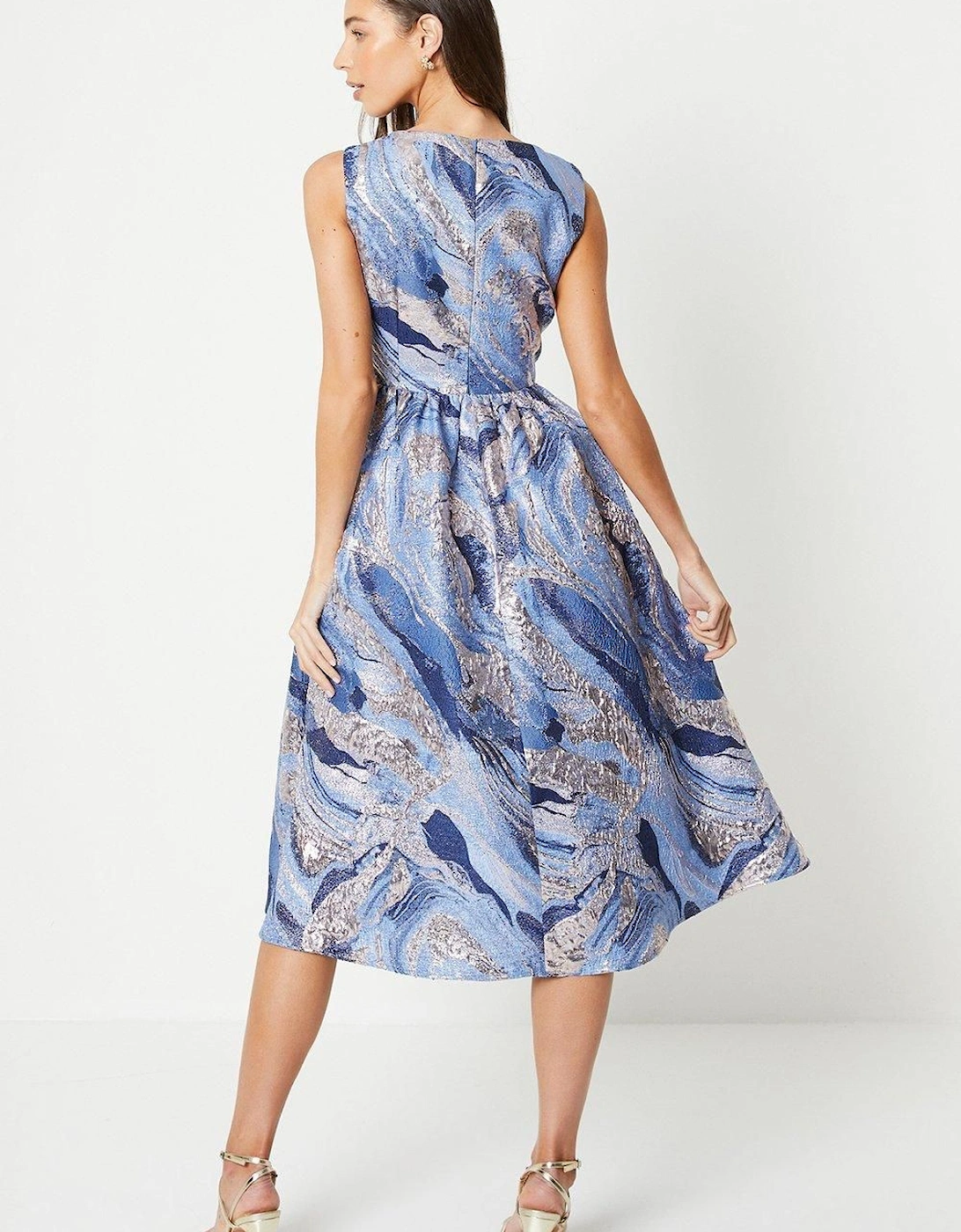 Slash Neck Jacquard Midi Dress