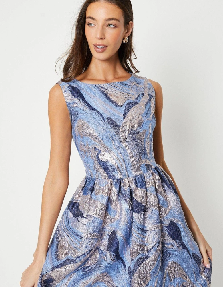 Slash Neck Jacquard Midi Dress