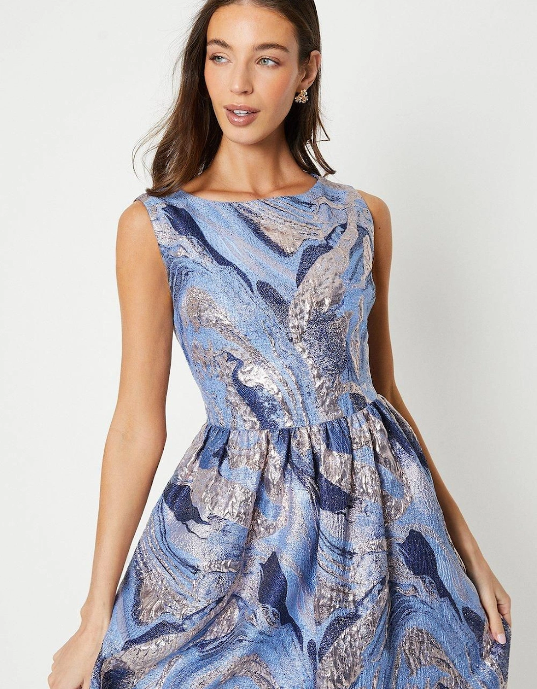 Slash Neck Jacquard Midi Dress