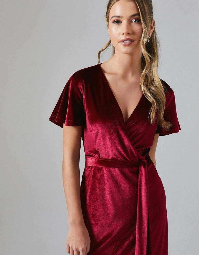 Teen Velvet Angel Sleeve Bridesmaids Maxi Dress