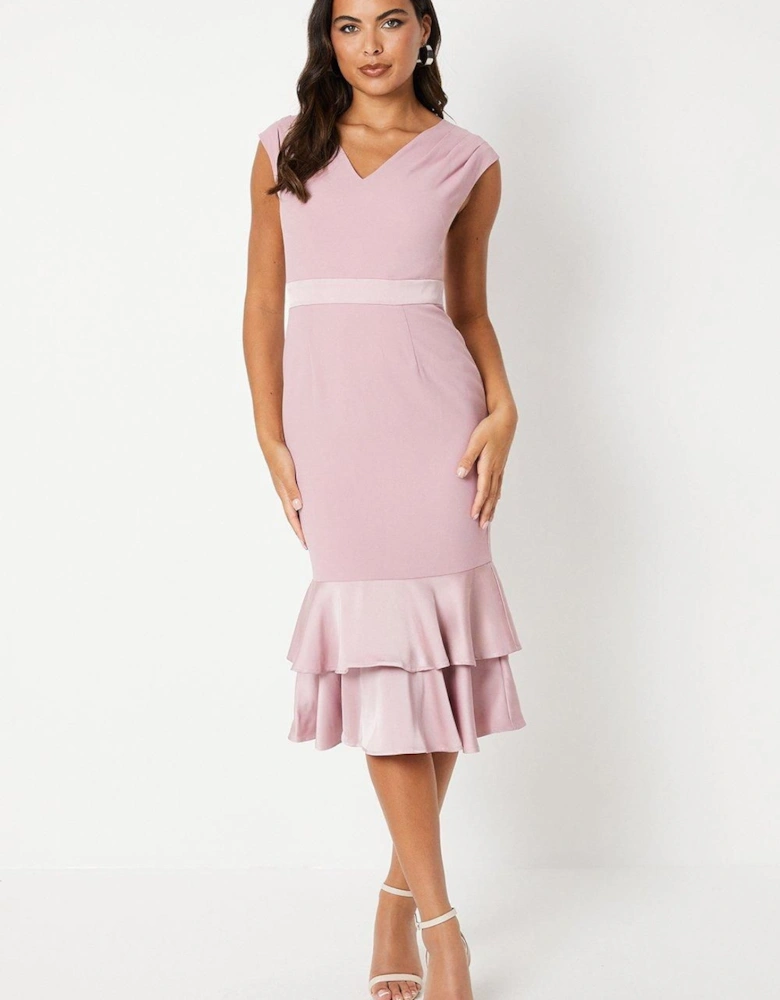 Satin Back Crepe Dress With Peplum