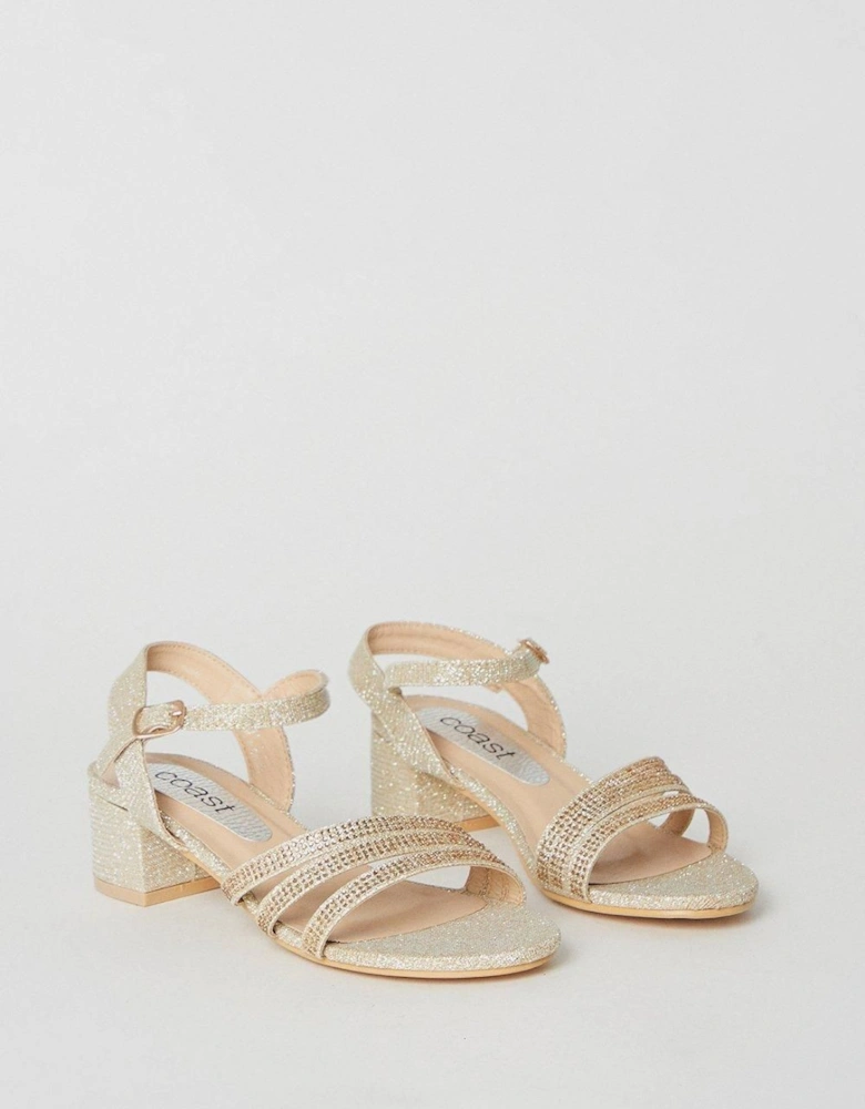 Flower Girl Belle Diamante Triple Strap Low Heeled Sandals