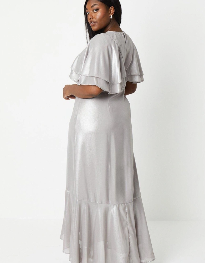 Plus Midaxi Metallic Dress With Frill Sleeves