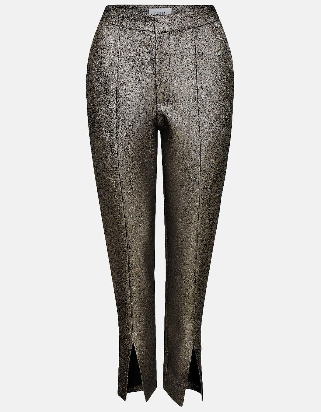 Split Front Metallic Jacquard Trouser